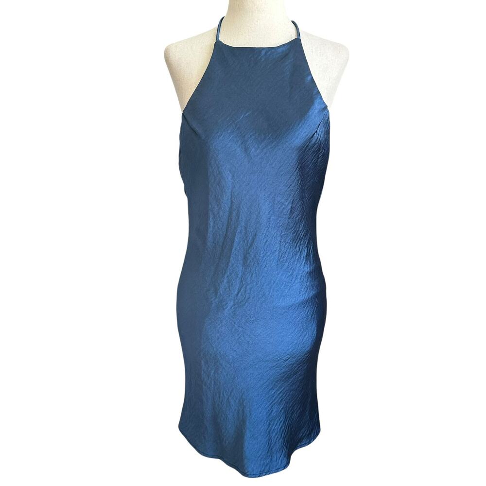 Hello Molly Blue Lined Open Back Halter Dress Women's Size 4 | 48-55
